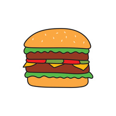 Kids drawing Cartoon Vector illustration burger icon Isolated on White Background