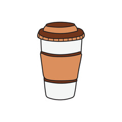 Kids drawing Cartoon Vector illustration coffee paper cup Isolated on White Background