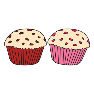 Kids drawing Cartoon Vector illustration cupcakes icon Isolated on White Background