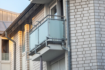 Facade of a residential building with balconies from the 1960s