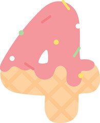 Cute and playful pink strawberry ice cream cartoon number for kids. Number four.