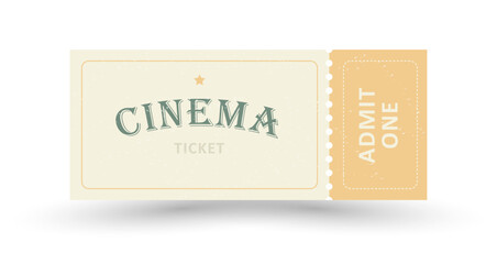 Retro vintage cinema ticket with stub, template. Vector illustration