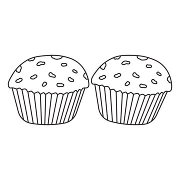 Hand drawn Kids drawing Cartoon Vector illustration cupcakes icon Isolated on White Background