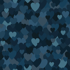 Army blue heart pattern. Camouflage Vector texture for Valentines Day