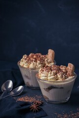 Tiramisu with cream and cocoa