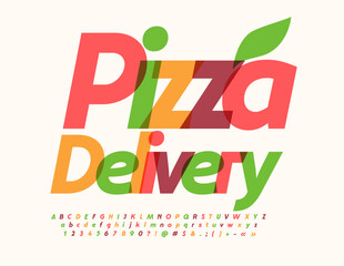 Fototapeta premium Vector advertising logotype Pizza Delivery with bright watercolor Font. Trendy Alphabet Letters, Numbers and Symbols.