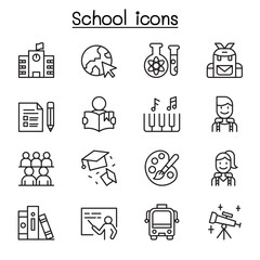 school icon set in thin line style