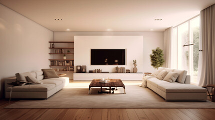 Obraz na płótnie Canvas Modern living room - minimal and cleanGenerative AI