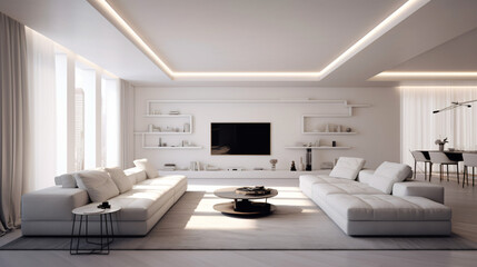 Fototapeta premium Modern living room - minimal and cleanGenerative AI