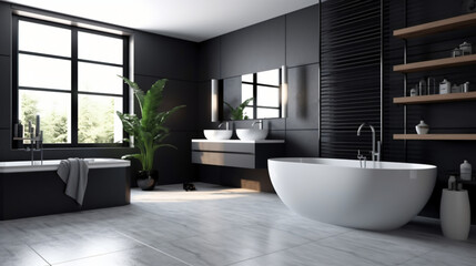 Fototapeta na wymiar Bathroom - modern clean and minimal.Generative AI