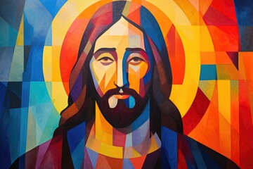Jesus Christ, colorful abstract background, digital painting, vector illustration.