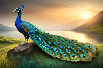 Fotobehang peacock with feathers © ahmad05