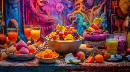 Fototapeta na wymiar Array of Colorful Sweet Desserts in a Dessert Buffet extreme closeup. Generative AI