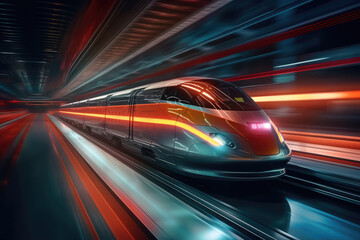 Fototapeta premium Futuristic Design High Speed Train Motion extreme closeup. Generative AI