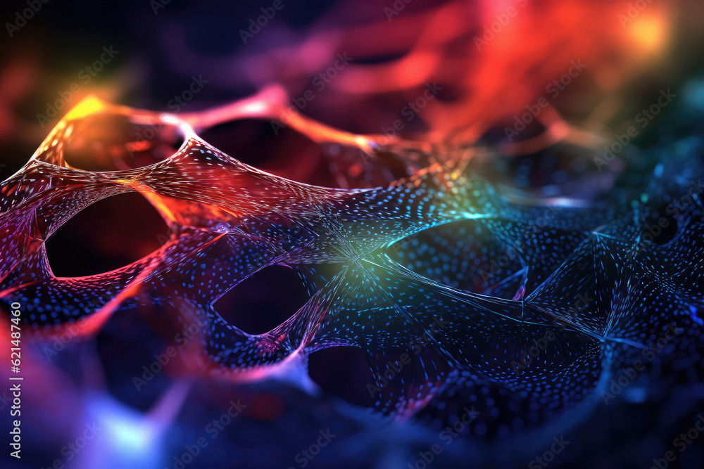 Aufkleber web abstract creative technology network background in neon colors extreme closeup. generative ai