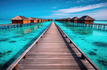 The Walkway Leading into the Coconut Huts in the Maldives Island extreme closeup. Generative AI