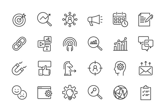 SEO marketing for Business management related icon set - Editable stroke, Pixel perfect at 64x64