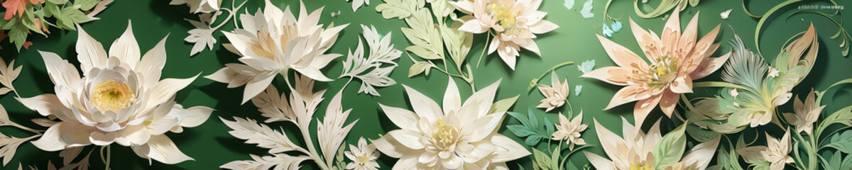 Horizontal size paper craft of various flowers