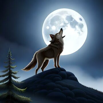 wolf howling at night