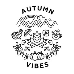 hello autumn poster round vintage monoline celebrate september vibes vector illustration