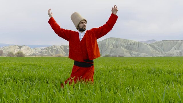 Sunset and whirling at the mountain, sufi. sufi whirling (Turkish: Semazen) is a form of Sama or physically active meditation which originated among Sufis.