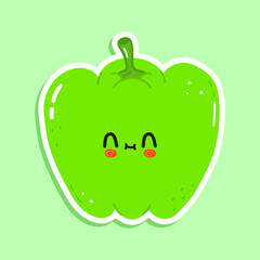 Cute sticker Green pepper character. Vector hand drawn cartoon kawaii character illustration icon. Isolated on green background. Green pepper character concept