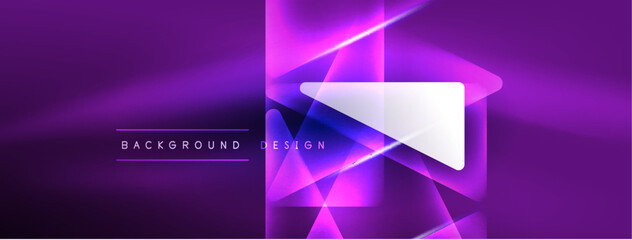 Fototapeta premium Neon lights hacking geometric background, virtual reality or artificial intelligence concept, cyberpunk geometric template for wallpaper, banner, presentation, background