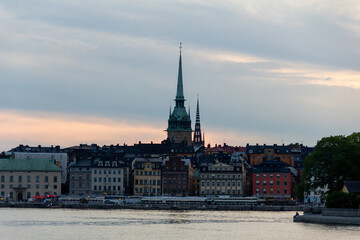 Stockholm old town with church spires during summer sunset