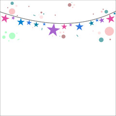 Colorful Party Flags With Confetti And Ribbons Falling on transparent background. Celebration Event and Happy Birthday. Multicolored. Vector star shape.