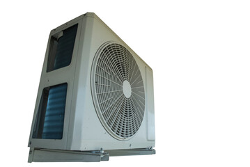 Domowe urządzenie części klimatyzatora, montowane na zewnątrz budynku bez tła.
 - obrazy, fototapety, plakaty
