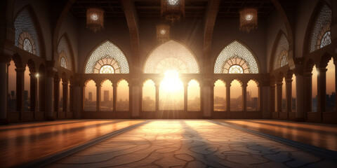 Obraz premium An empty, dark, high-ceilinged workshop with a water