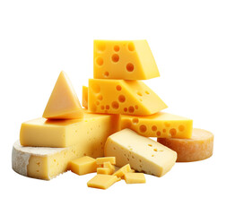 Pieces of cheese on transparent background Remove png created with Generative AI, Clipping Path.
