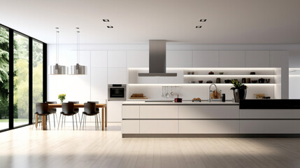 Fototapeta na wymiar interior of a contemporary minimal kitchen generative ai