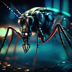 Cybernetic mosquito image created with artificial intelligence. Stock image.