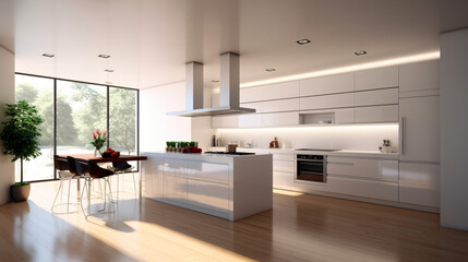Fototapeta na wymiar interior of a contemporary minimal kitchen generative ai