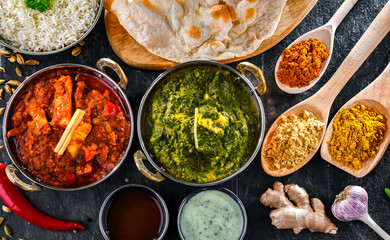 Composition with Indian dishes with basmati rice