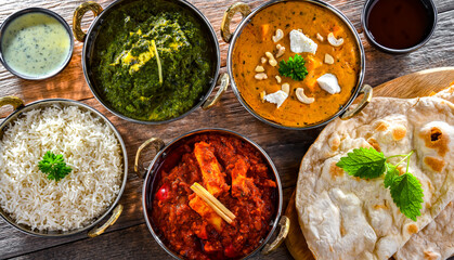 Composition with Indian dishes with basmati rice