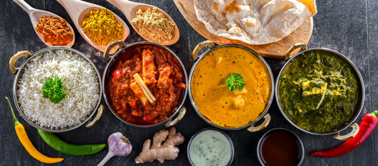 Composition with Indian dishes with basmati rice