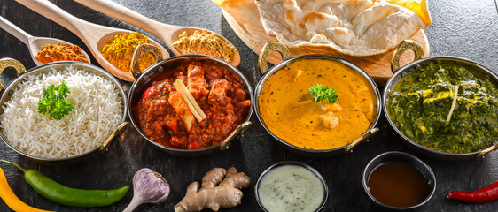 Composition with Indian dishes with basmati rice