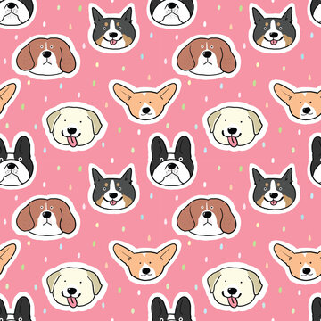 Seamless Pattern of Cartoon Dog Face Design on Pink Background