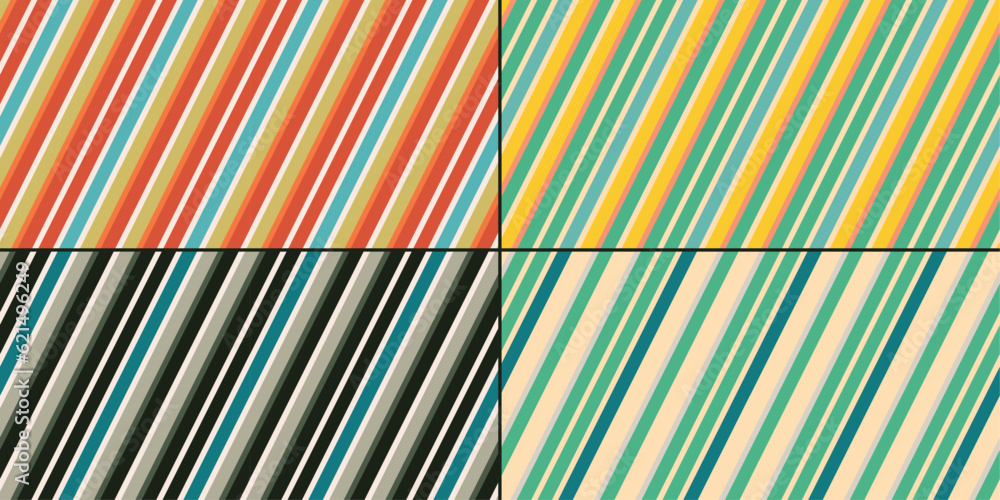 Poster A set of diagonal striped patterns. Seamless and endless pattern. For application on surfaces, interior parts, textiles, notebooks, pillows, wallpaper. Stylish diagonal pattern.