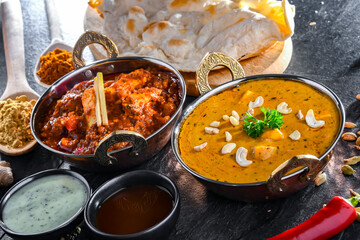 Composition with Indian dishes with basmati rice