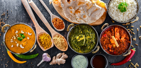 Composition with Indian dishes with basmati rice
