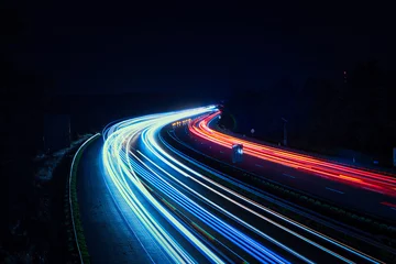 Deurstickers Snelweg bij nacht Langzeitbelichtung - Autobahn - Strasse - Traffic - Travel - Background - Line - Ecology - Highway - Long Exposure - Motorway - Night Traffic - Light Trails - High quality photo 