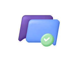 Secure messages. discussion forums and chat apps. chat bubbles and a checkmark. icon or symbol. services and technology. 3D concept design and realistic. vector elements. white background