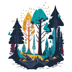 Forest clipart is used for print on demand designs, apparel, and home decor, allowing you to bring the beauty of nature into your products and create a captivating and serene atmosphere