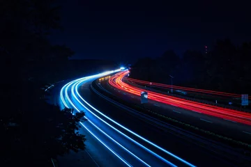 Papier Peint photo Autoroute dans la nuit Langzeitbelichtung - Autobahn - Strasse - Traffic - Travel - Background - Line - Ecology - Highway - Long Exposure - Motorway - Night Traffic - Light Trails - High quality photo 