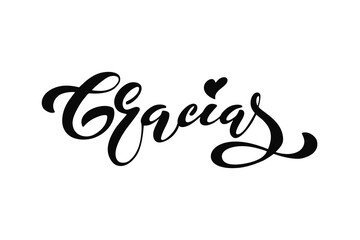 Thank you vector lettering in spanish: Gracias. Modern brush calligraphy. Hand drawn design elements.Vector illustration.