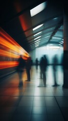 Metro station with blurred traffic and crowd. Generative AI