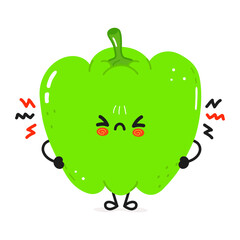 Angry Green pepper character. Vector hand drawn cartoon kawaii character illustration icon. Isolated on white background. Sad Green pepper character concept